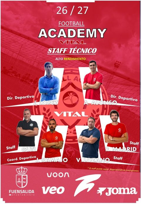 Cartel del staff técnico 26/27: J. López y A. Alonso, directores deportivos; J. Ramajo, coordinador; Guti, V. Lozano y R. Madrid, staff